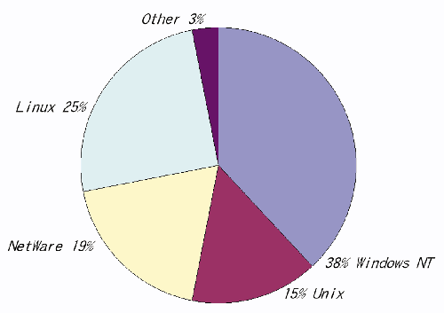 《圖一　1999年伺服端OS市場佔有率【Source:IDC】》