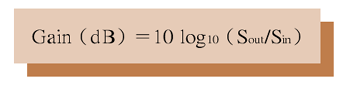 《公式一:Gain（dB）＝10 log10（Sout/Sin）》