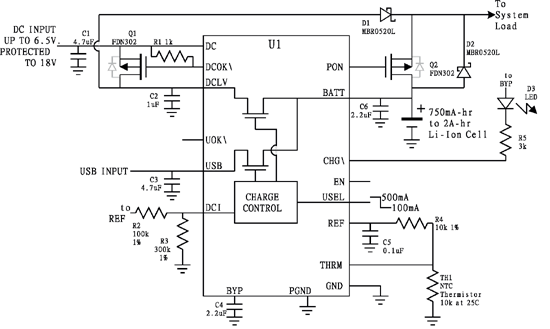 《圖五　簡化的充電晶片電路設計》