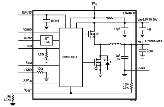 《圖二　LTM4600只需少數外部元件。》