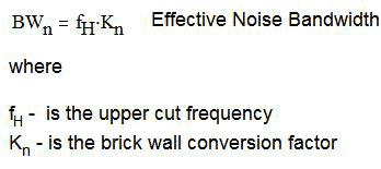 《公式二　簡單濾波器在寬頻區裡的雜訊頻寬 》