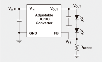 《圖二　用於調節LED電流的可調式DC/DC轉換器》
