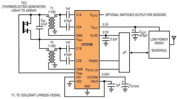 圖二 : 適用於單極性輸入工作方式的 LTC3109 原理圖