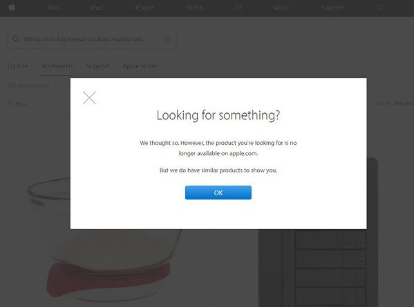 圖二 : 於Apple網頁中，已無法看到Withings相關產品。（Source：Apple官網）