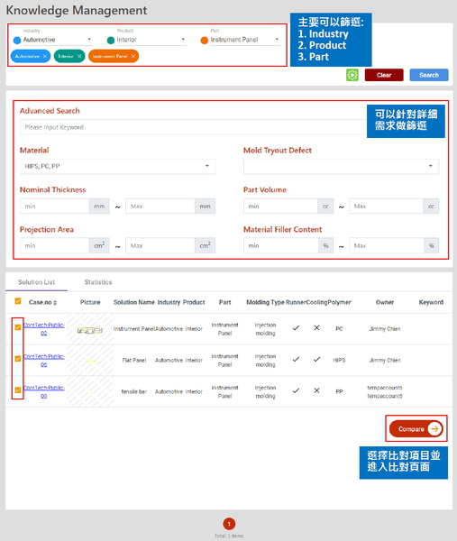 圖5 : 透過分類及材料來找出需要的模具設計