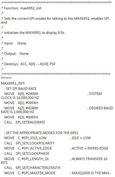 圖二 : MAX6951初始化範例程式