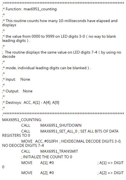 圖四 : MAX6951計時範例程式