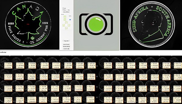 圖1 : 使用相機對需要印製的硬幣進行訓練，生成一個模型；接著使用搜尋應用程式進行定位及旋轉到正確位置，並儲存成CSV檔用於後序印製。