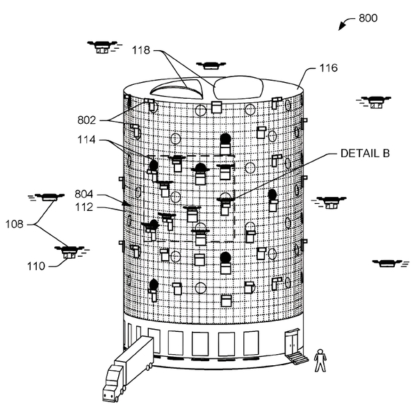 圖五 : Amazon設計具有網格結構的多層物流中心。（source：美國專利公告號US9777502B2）