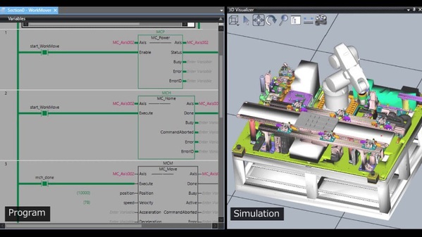 圖三 : Sysmac Studio隨附客製化的3D動作模擬工具，讓工程師能檢查及改良生產製程，而不貿然實作。（source：Omron）