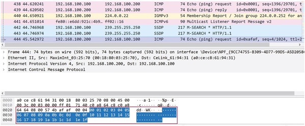 圖五 : Wireshark程式中顯示的ping資料封包