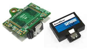 宜鼎国际新款SATADOM Low Profile闪存模块。左：Horizontal D Type 右：Standard Grade