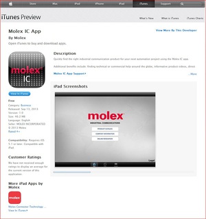 Molex IC App在iTunes可免费下载该行动工业通信应用程序