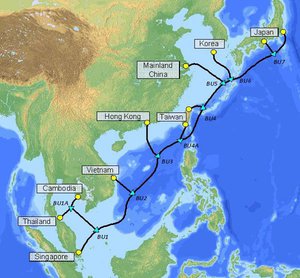 光纖海底電纜「SJC2」路線圖