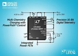 3.2A、35VIN/35VOUT 同步單晶支援多種化學電池 PowerPath 管理器/充電器 ，具備數位 I2C 遙測和 MPPT 操作功能。