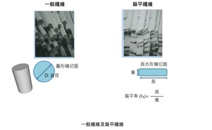 近來日本東京的紡織品及玻璃纖維製造商Nitto Boseki (NITTOBO)研發出扁平纖維技術，扁纖的橫切面較接近長方形，其扁平率(FR)的計算方式為長除以寬