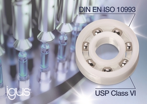 由xirodur MT180制成的滚珠轴承已获得生物相容性认证，适用於实验室设备、X 光机器人、生物反应器和核磁共振等应用。（source：igus GmbH）